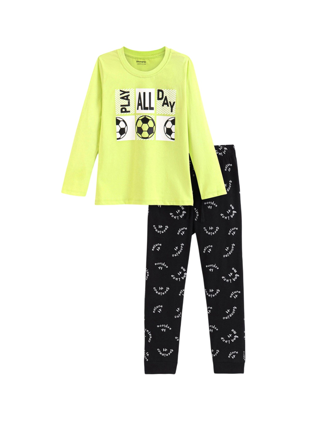

Honeyhap Boys Typography Printed Night suit, Black