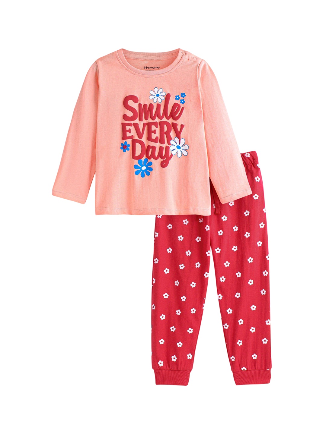 

Honeyhap Girls Printed Pure Cotton Night suit, Peach