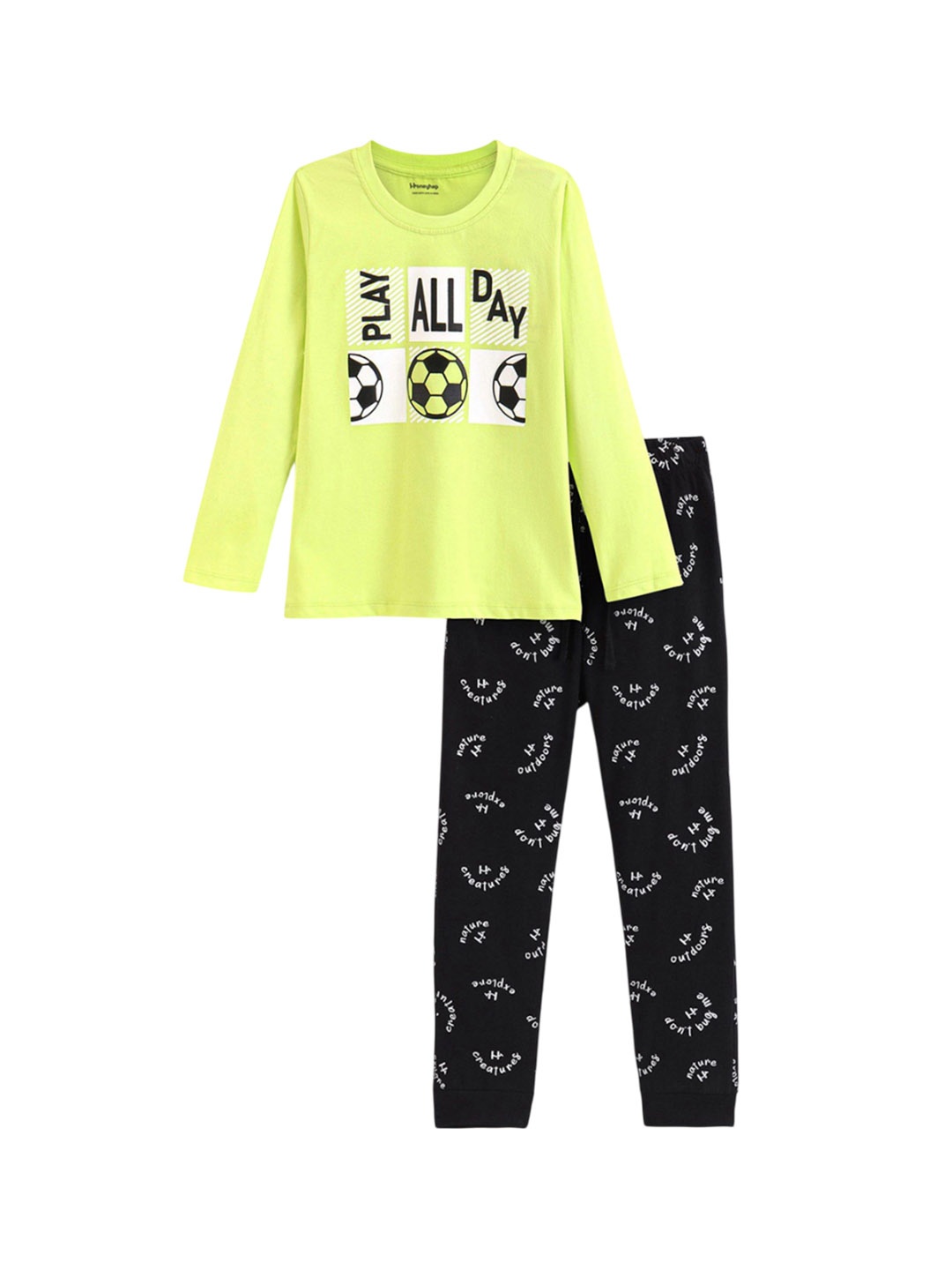 

Honeyhap Boys Pure Cotton Printed Night Suit, Lime green