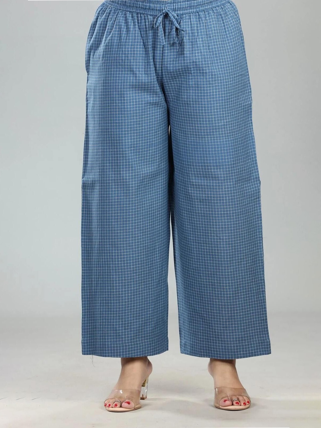 

COTTON CULTURE Women Printed Straight Cotton Palazzos, Navy blue