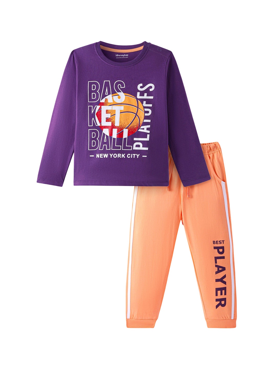 

Honeyhap Boys Pure Cotton Printed Night Suit, Purple