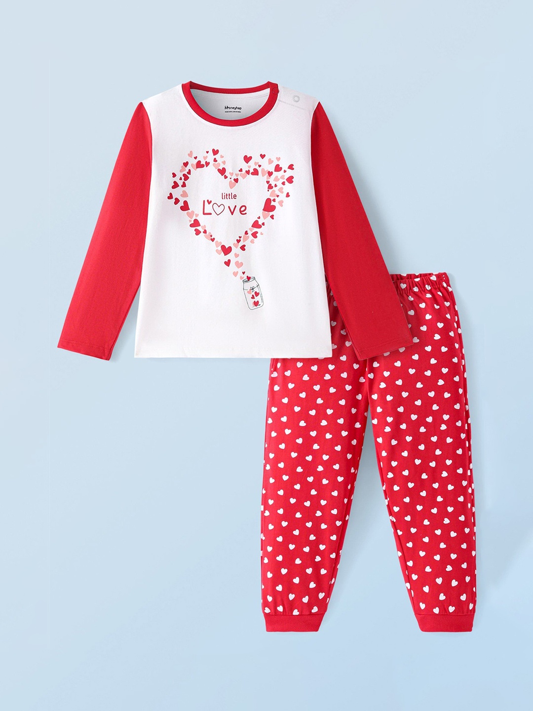 

Honeyhap Girls Pure Cotton Printed Night Suit, White