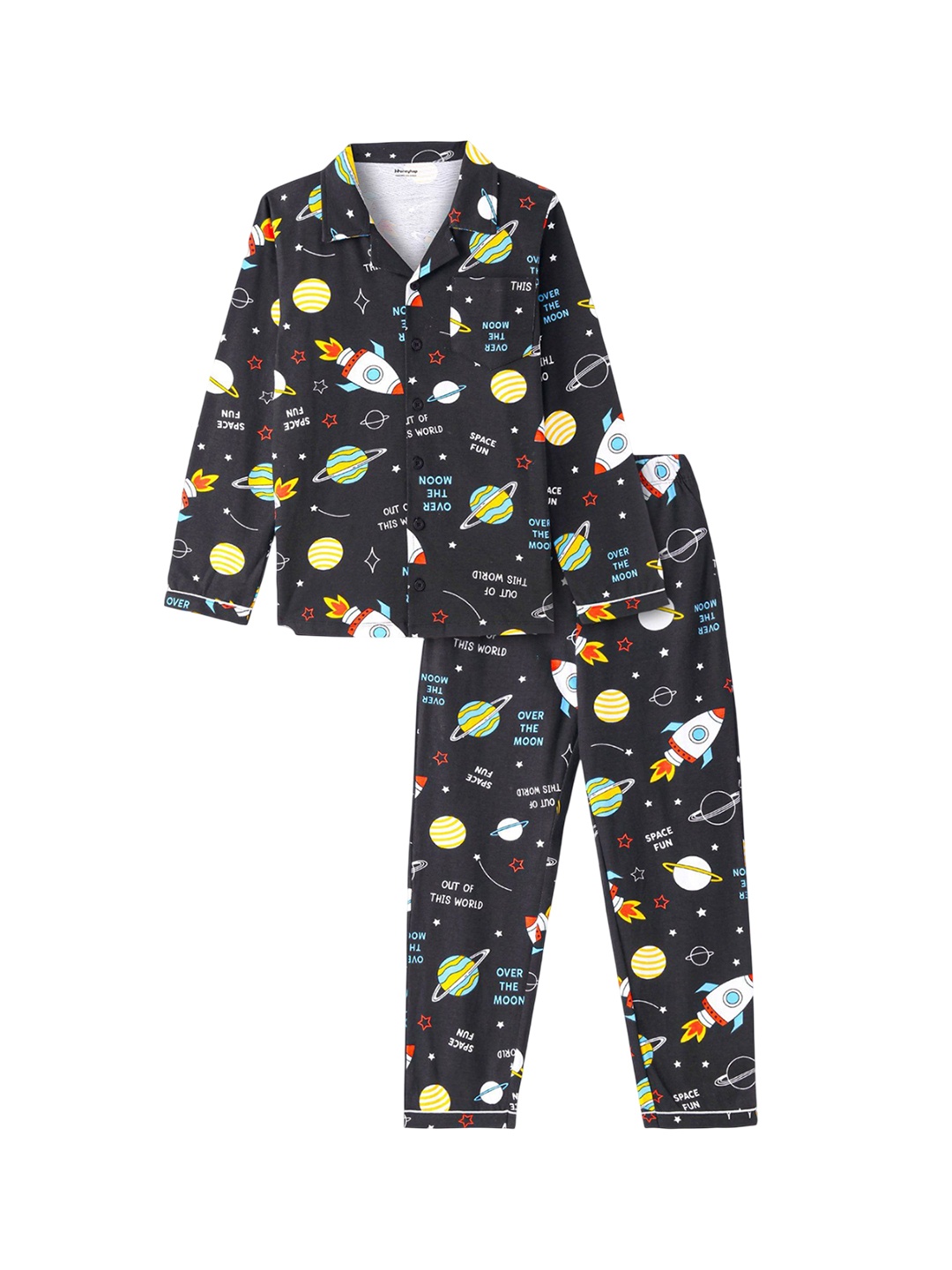 

Honeyhap Boys Printed Pure Cotton Night suit, Black