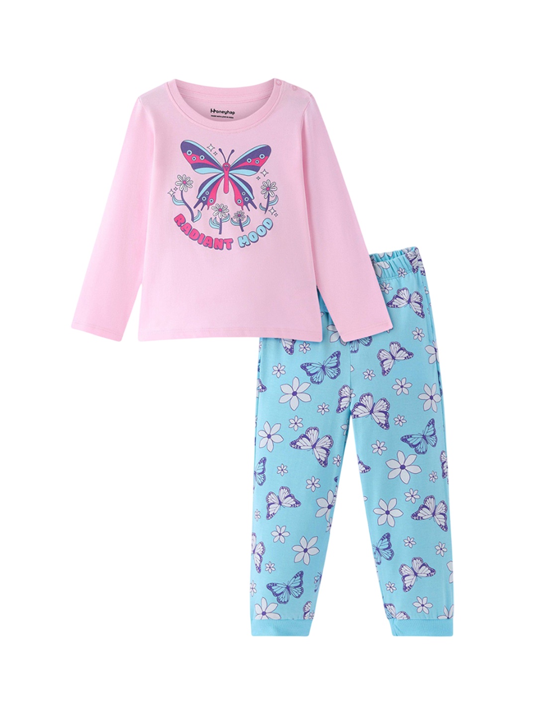 

Honeyhap Girls Printed Night suit, Pink