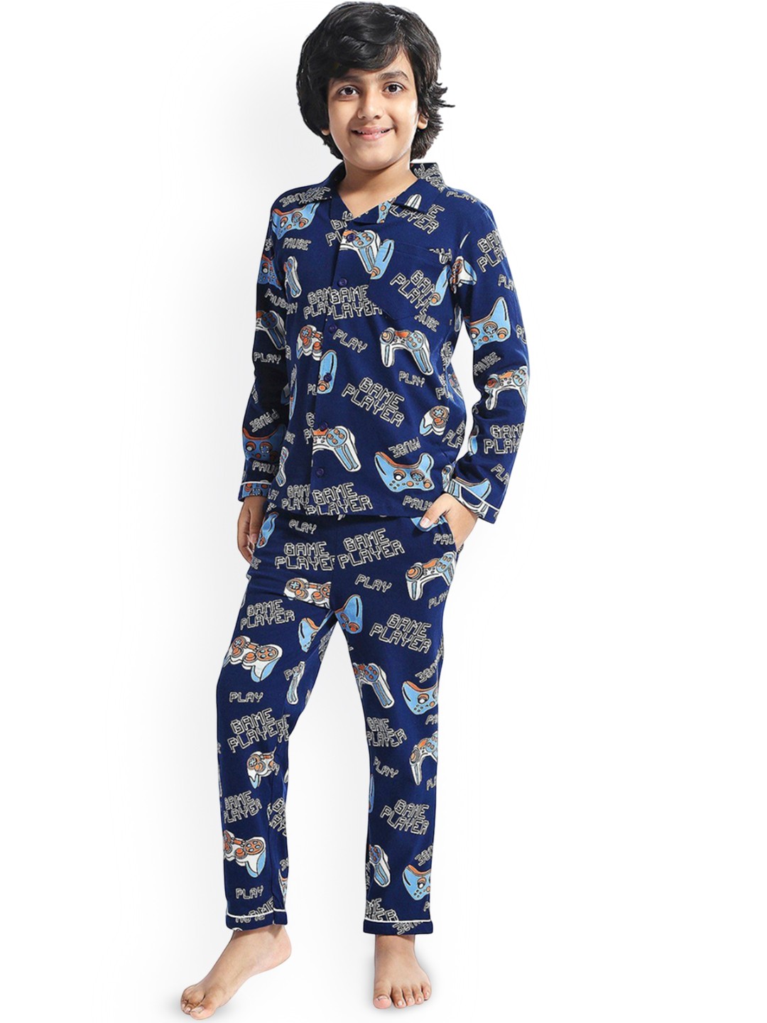 

Honeyhap Boys Printed Night suit, Blue