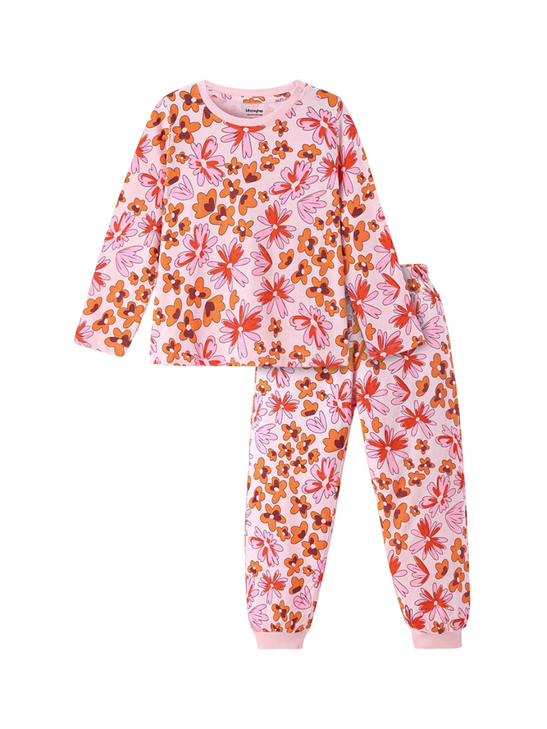 

Honeyhap Girls Printed Night suit, Pink