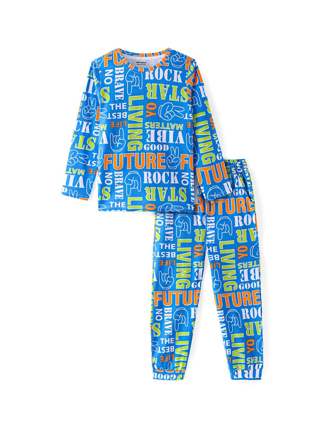

Honeyhap Boys Printed Night suit, White