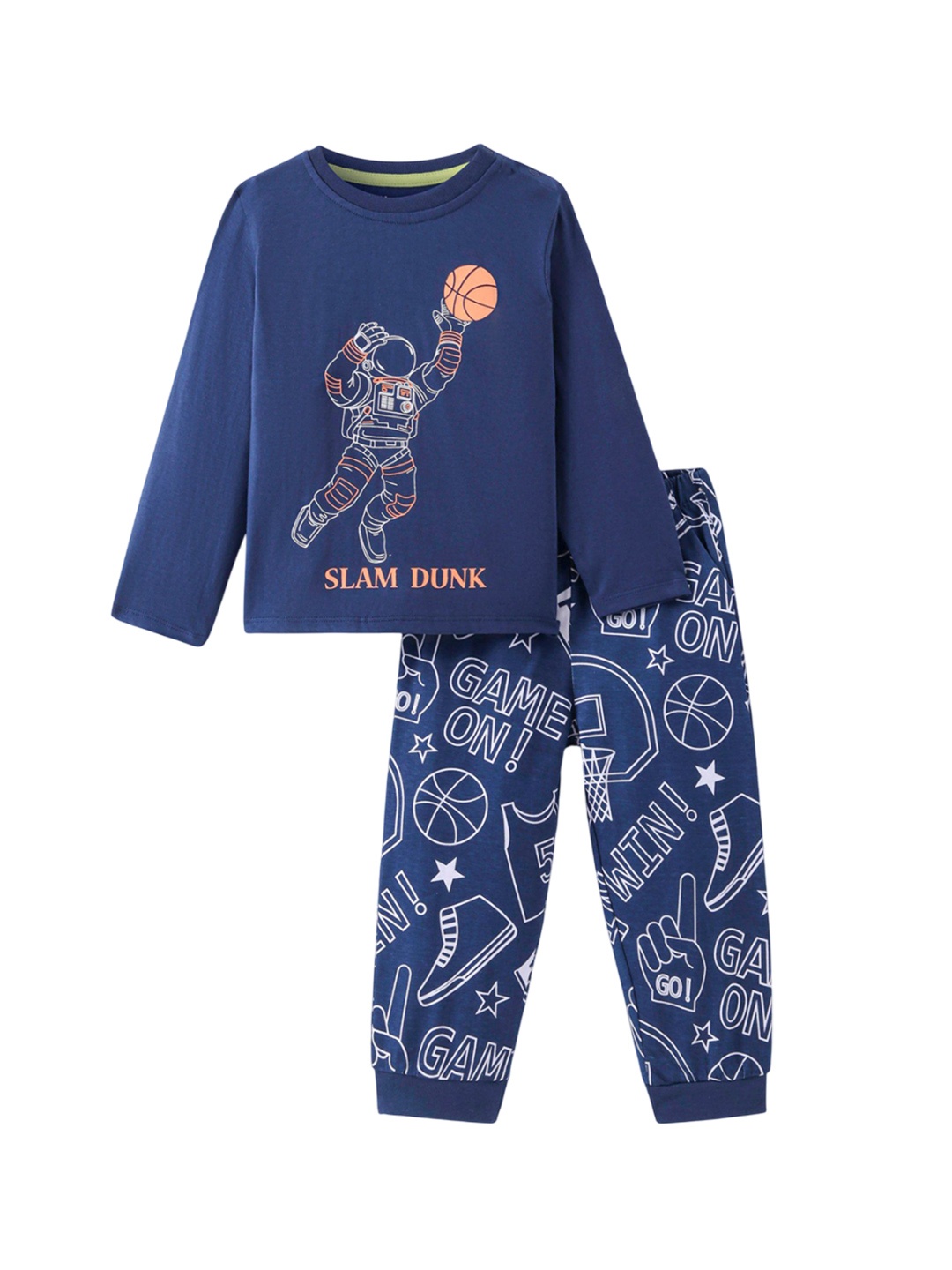 

Honeyhap Boys Typography Printed Pure Cotton Night suit, Navy blue