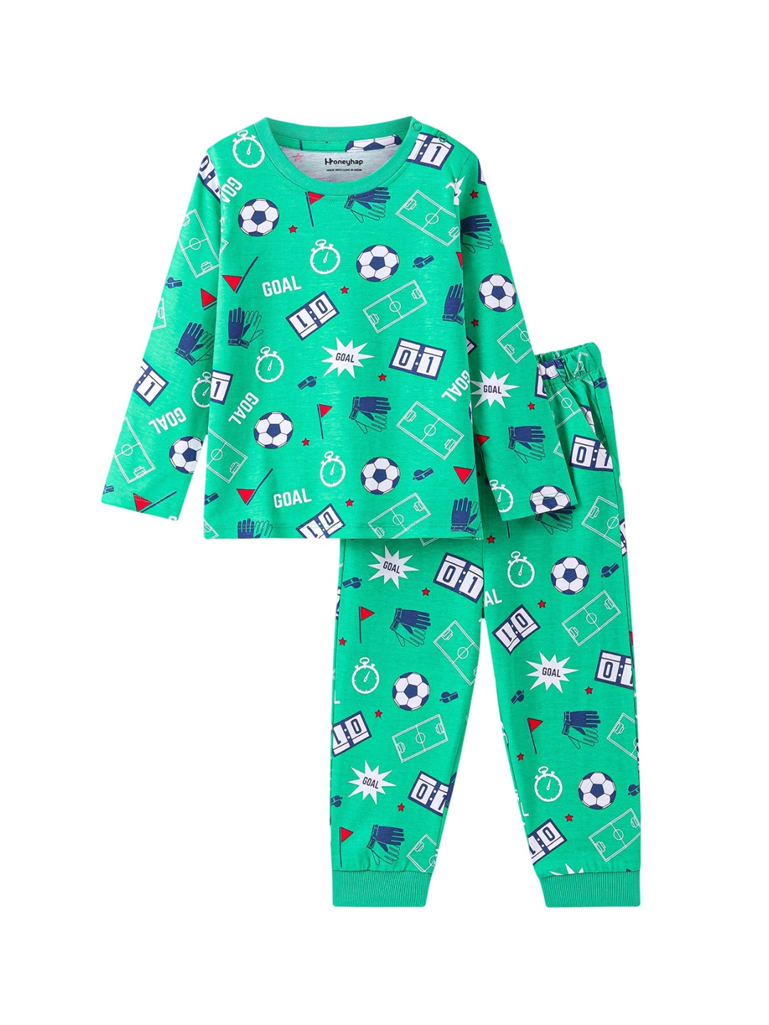 

Honeyhap Boys Printed Pure Cotton Night suit, Green