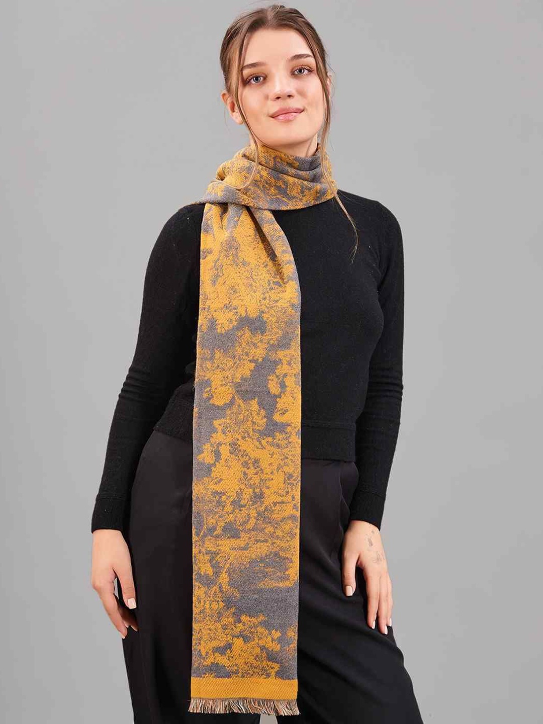 

Tossido Women Patterned Acrylic Mufflers, Mustard