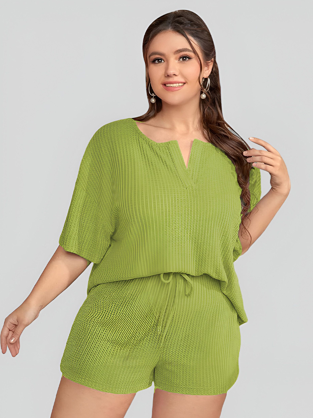 

Herryqeal Women Solid Top & Shorts Nightsuit, Lime green