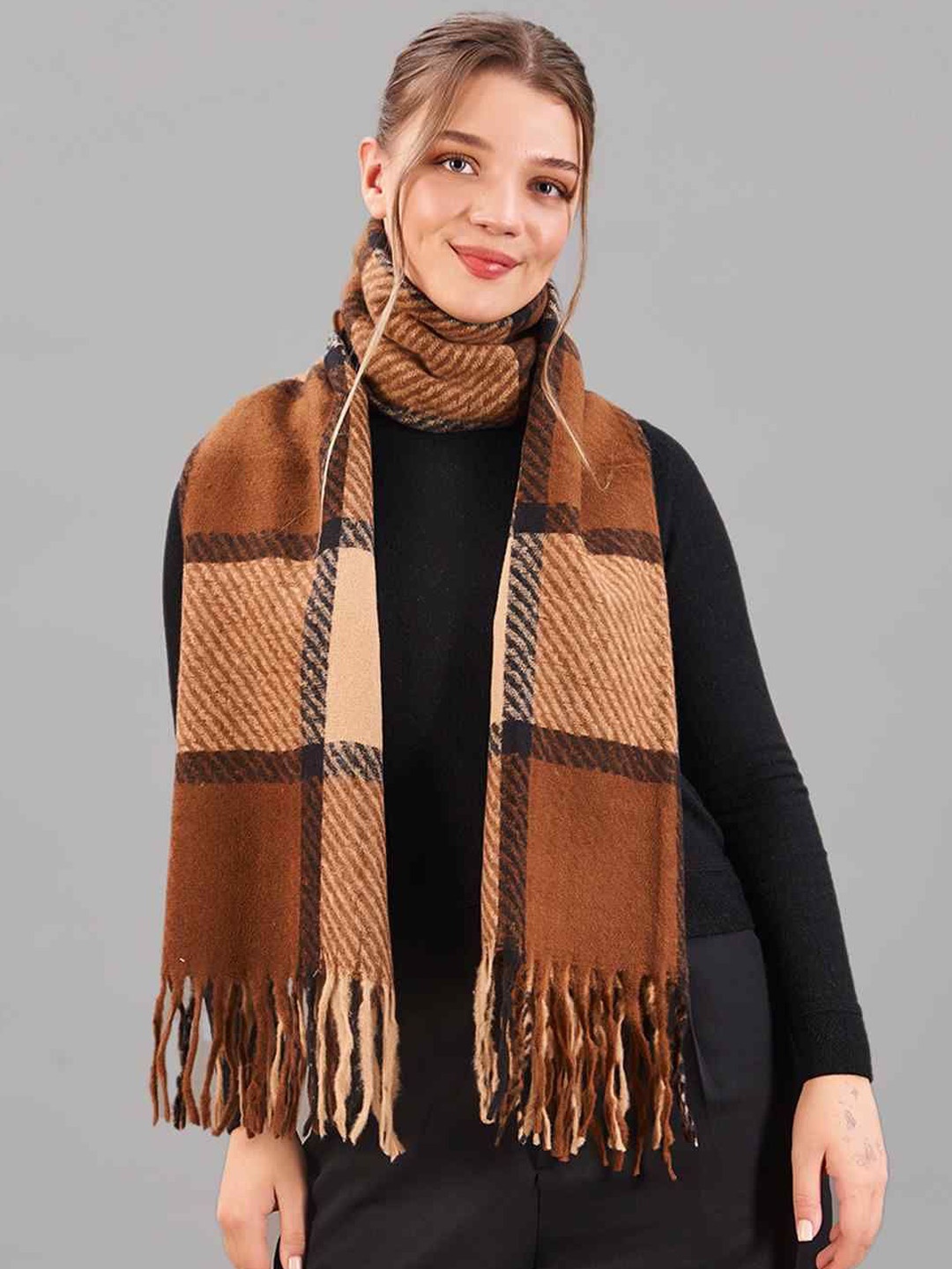 

Tossido Women Checked Mufflers, Brown