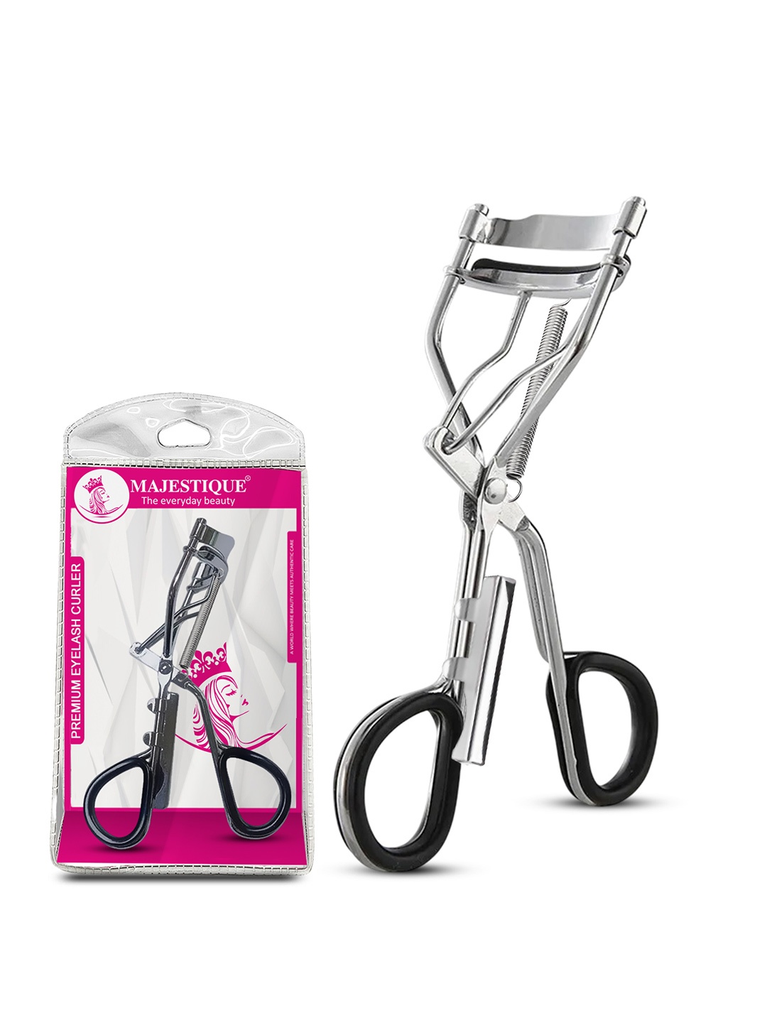 

MAJESTIQUE Premium Instant Lift & Non-Slip Handle Eyelash Curler, Silver