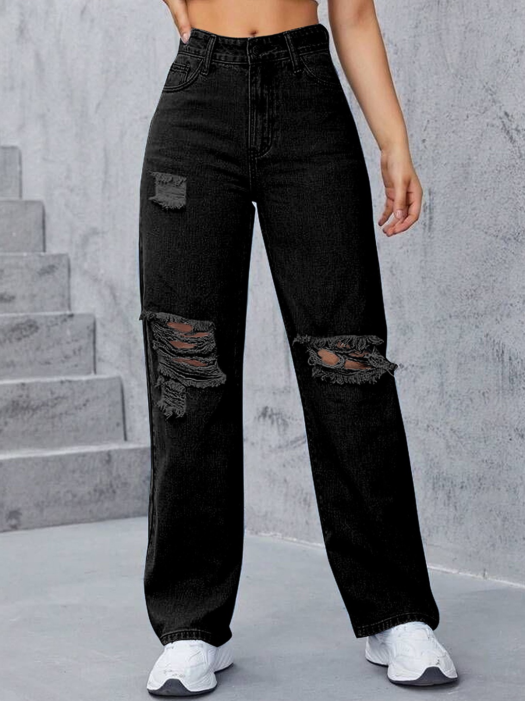 

Fashion2wear Women Boyfriend Fit High-Rise Light Fade Jeans, Black