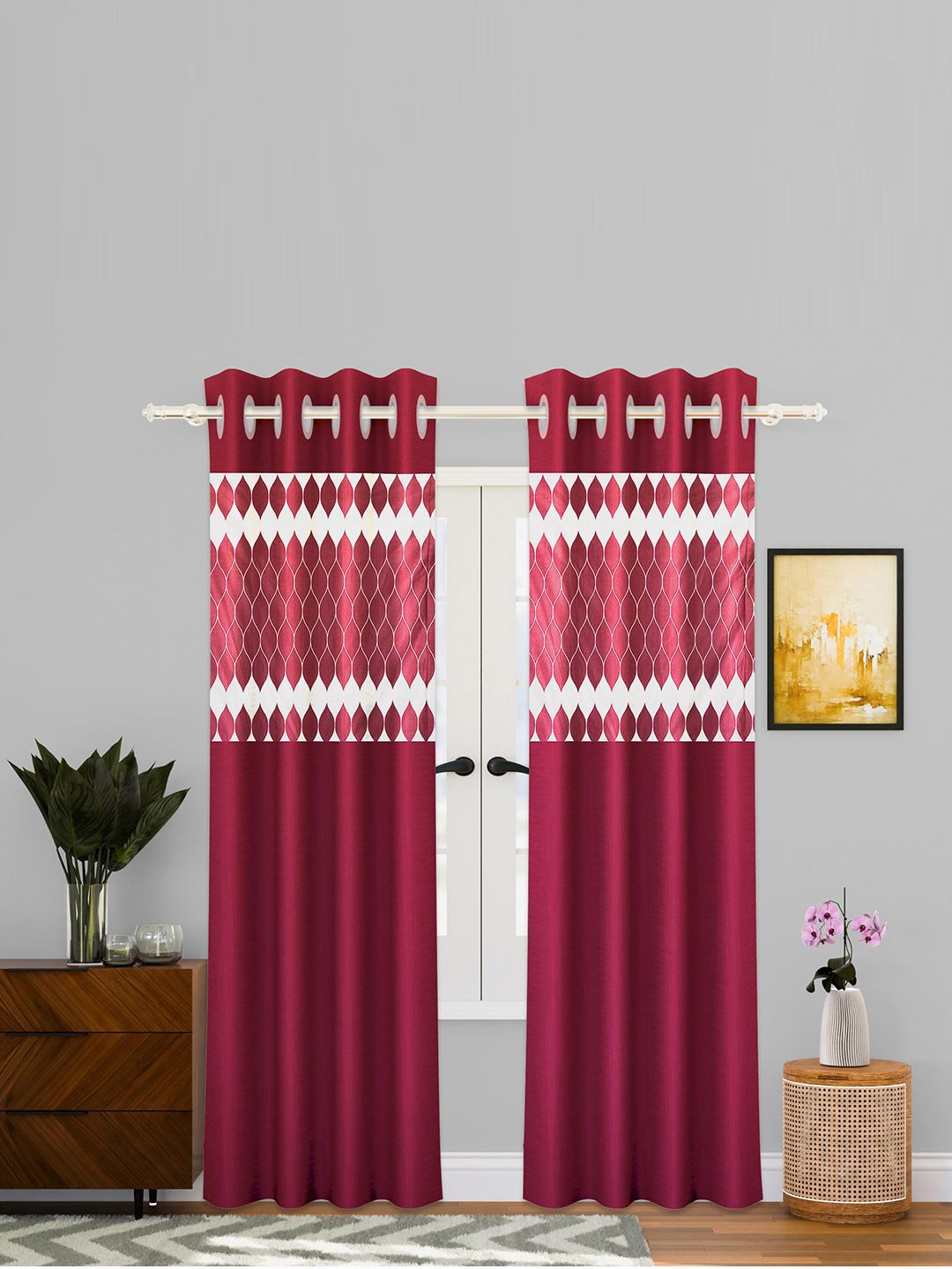 

Kuber Industries Magenta & White 6 Pieces Geometric Door Curtain, Maroon