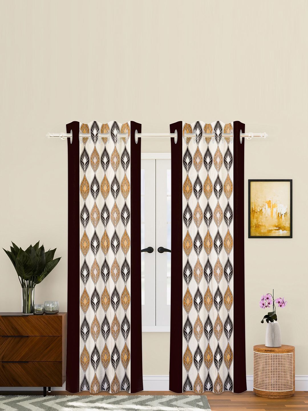 

Kuber Industries Brown 4 Pieces Leaf Printed Door Curtain