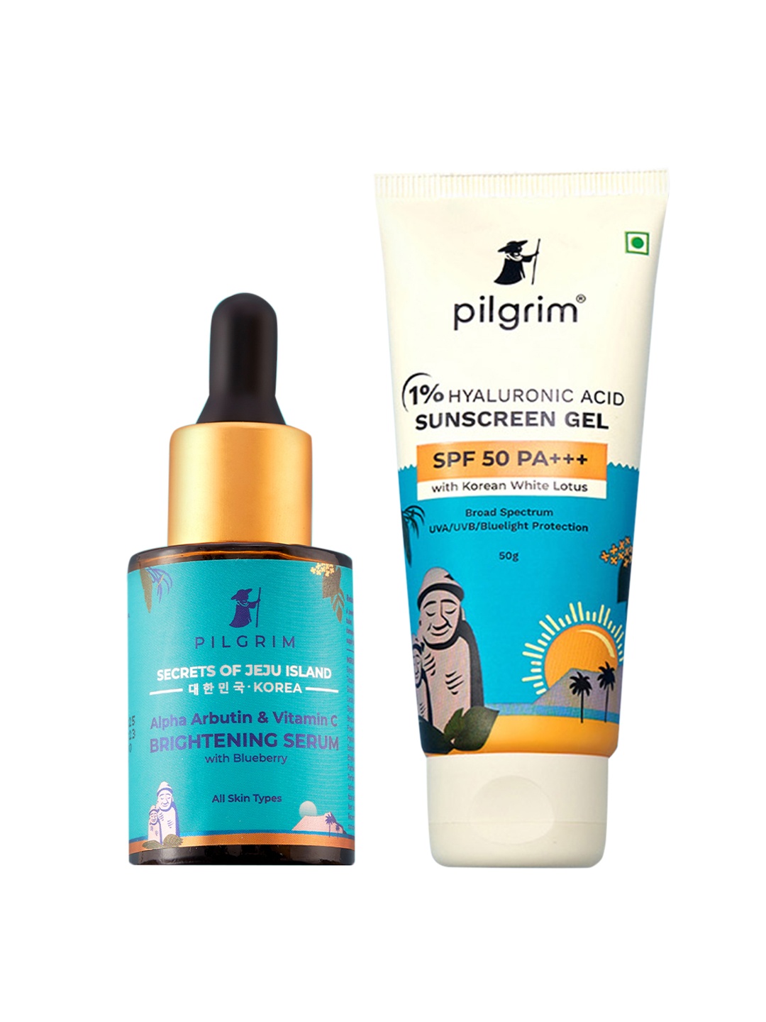 

Pilgrim Set of Vitamin C Skin Brightening Face Serum & SPF50 PA+++ Sunscreen Gel, Teal