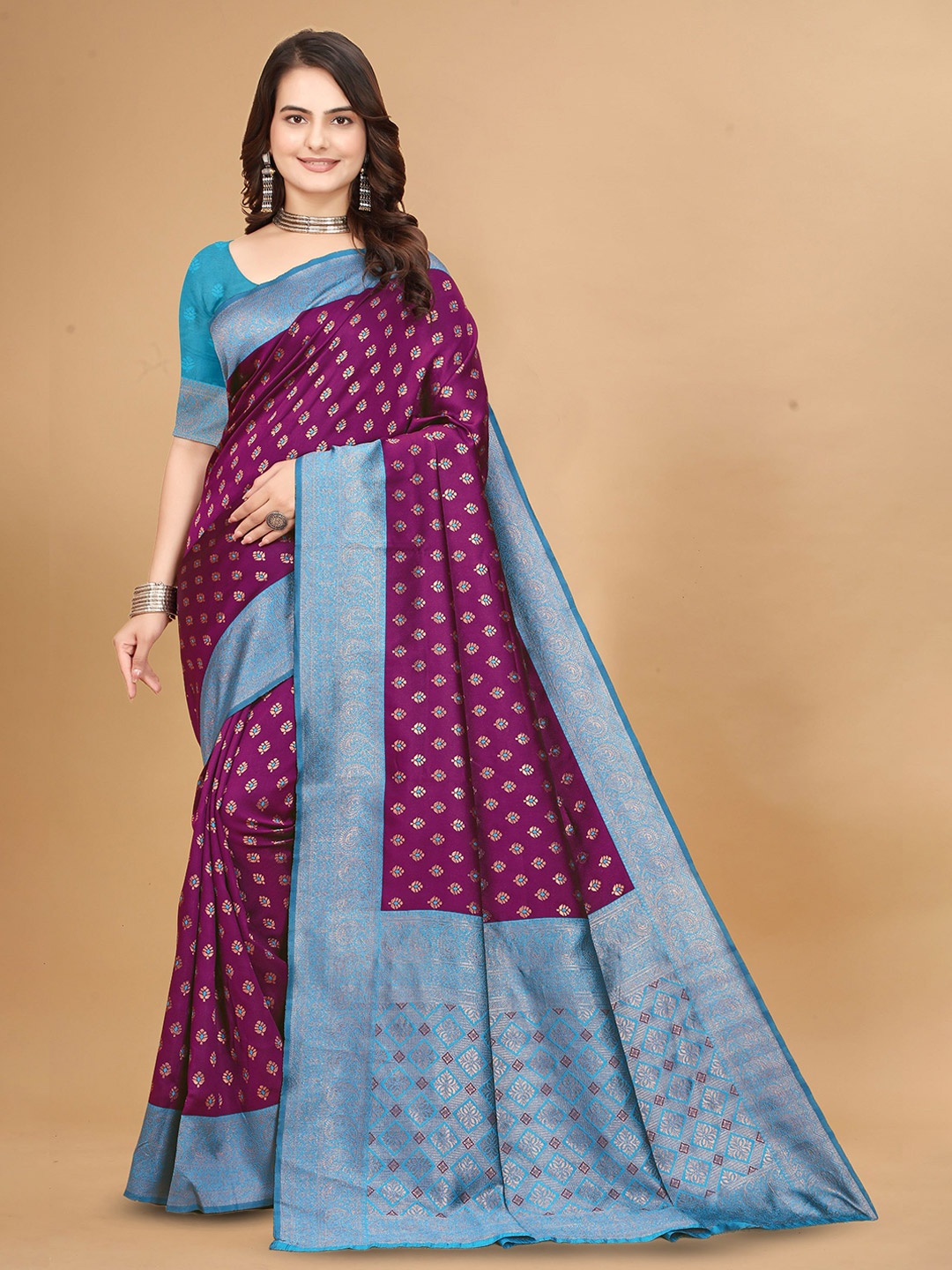 

MAHALASA Ethnic Motifs Woven Design Pure Silk Kanjeevaram Saree, Purple