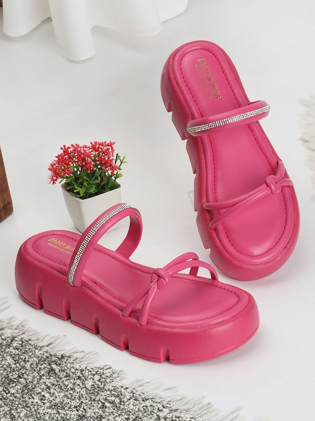 

madam glorious Women Embellished Platform Sandals, Pink