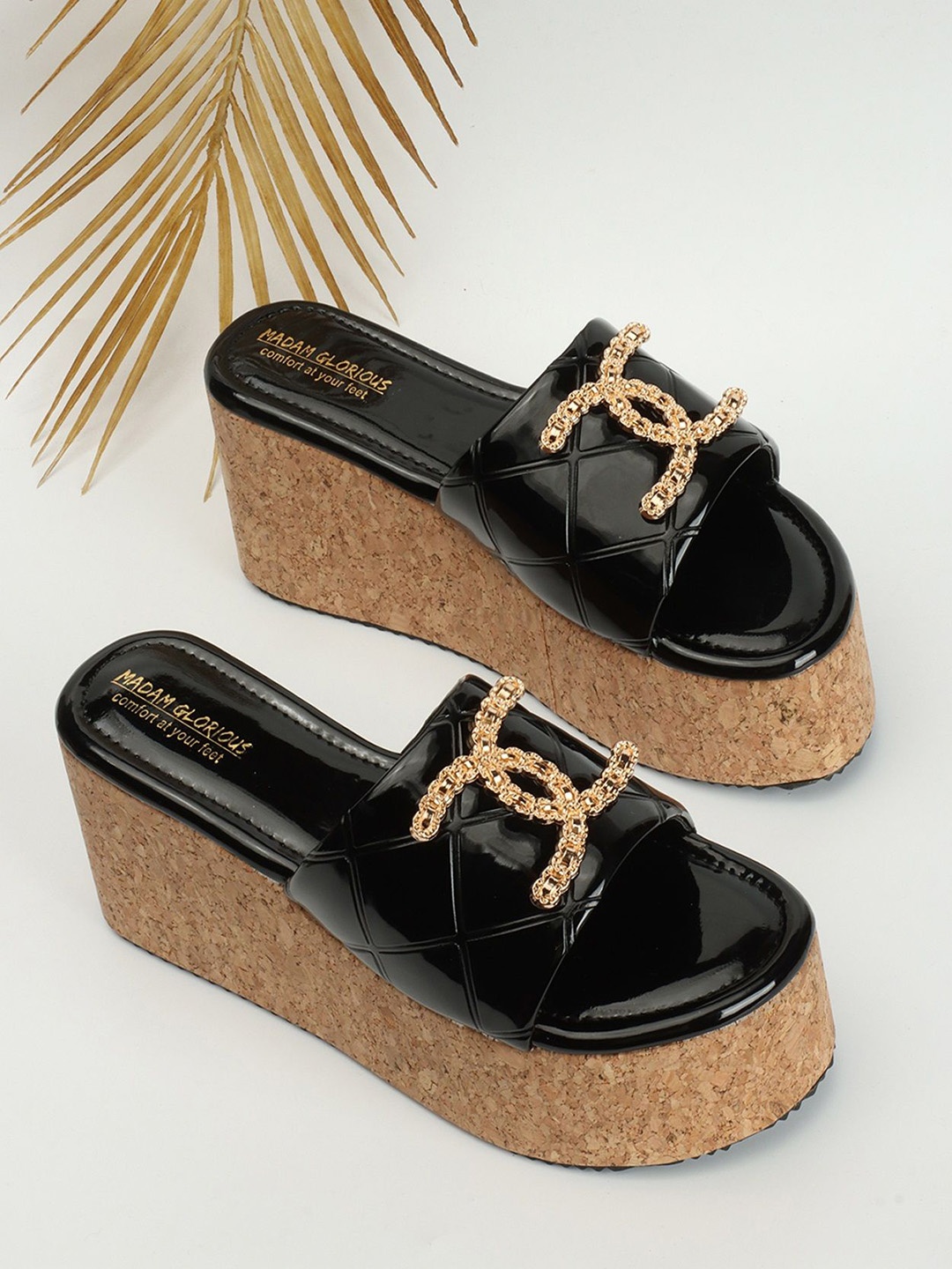 

madam glorious Women Embellished Wedge Sandals, Black