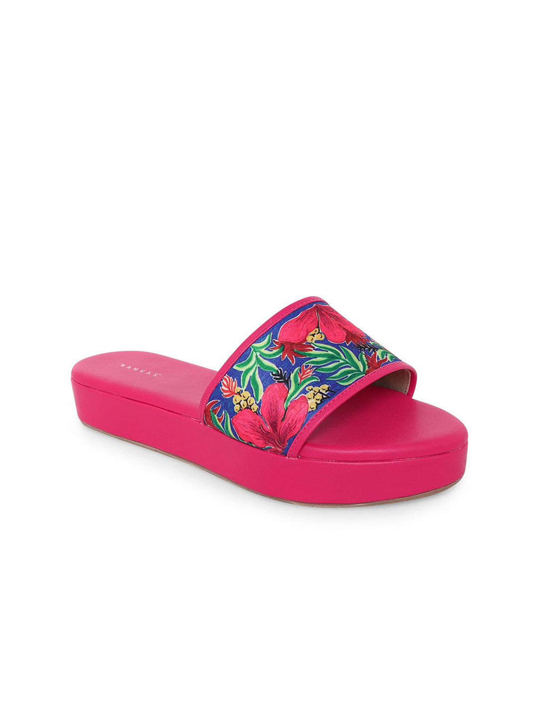 

Kanvas Women Printed Rubber Sliders, Pink