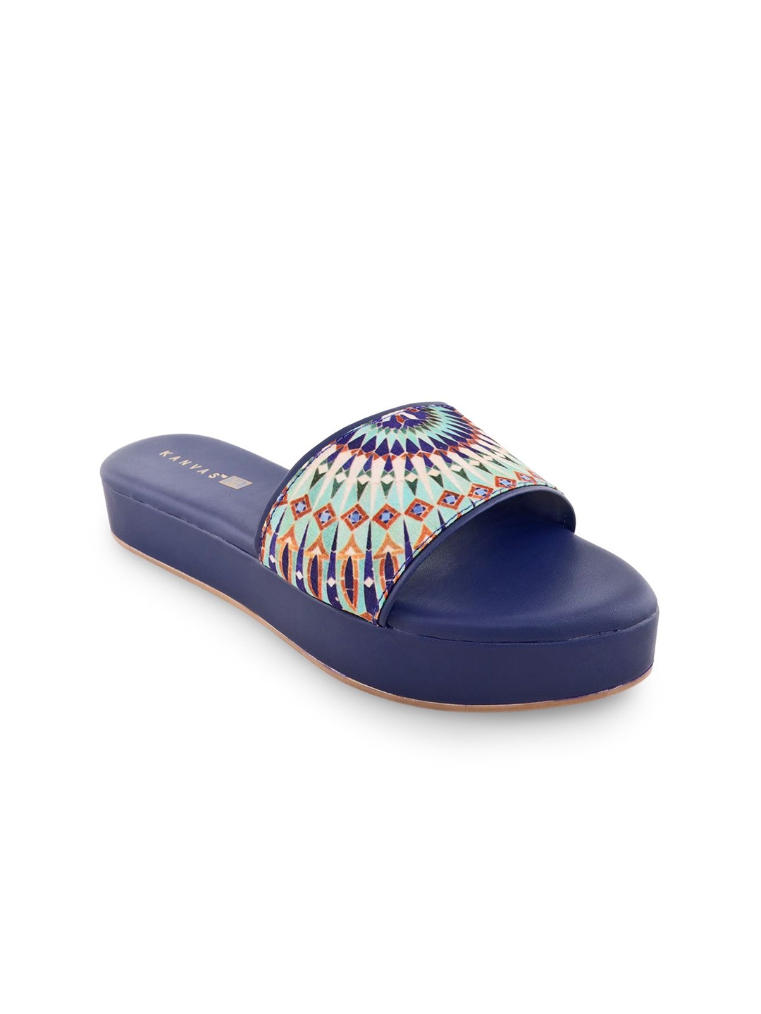 

Kanvas Women Printed Rubber Sliders, Blue