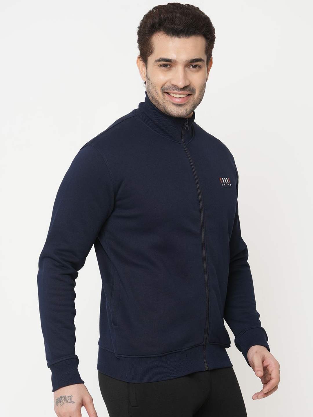 

Sweet Dreams Men Mock Collar Front-Open Sweatshirt, Navy blue