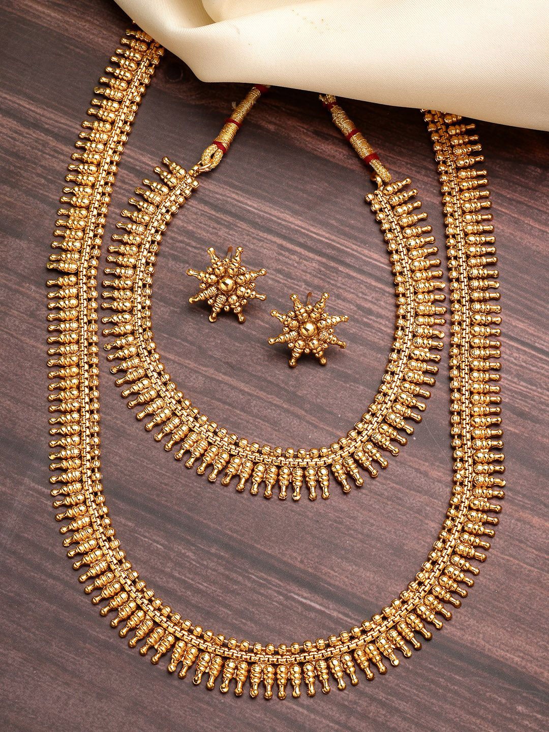 

ZENEME Gold-Plated Maharani Haar Necklace with Earrings Bridal Jewellery Set