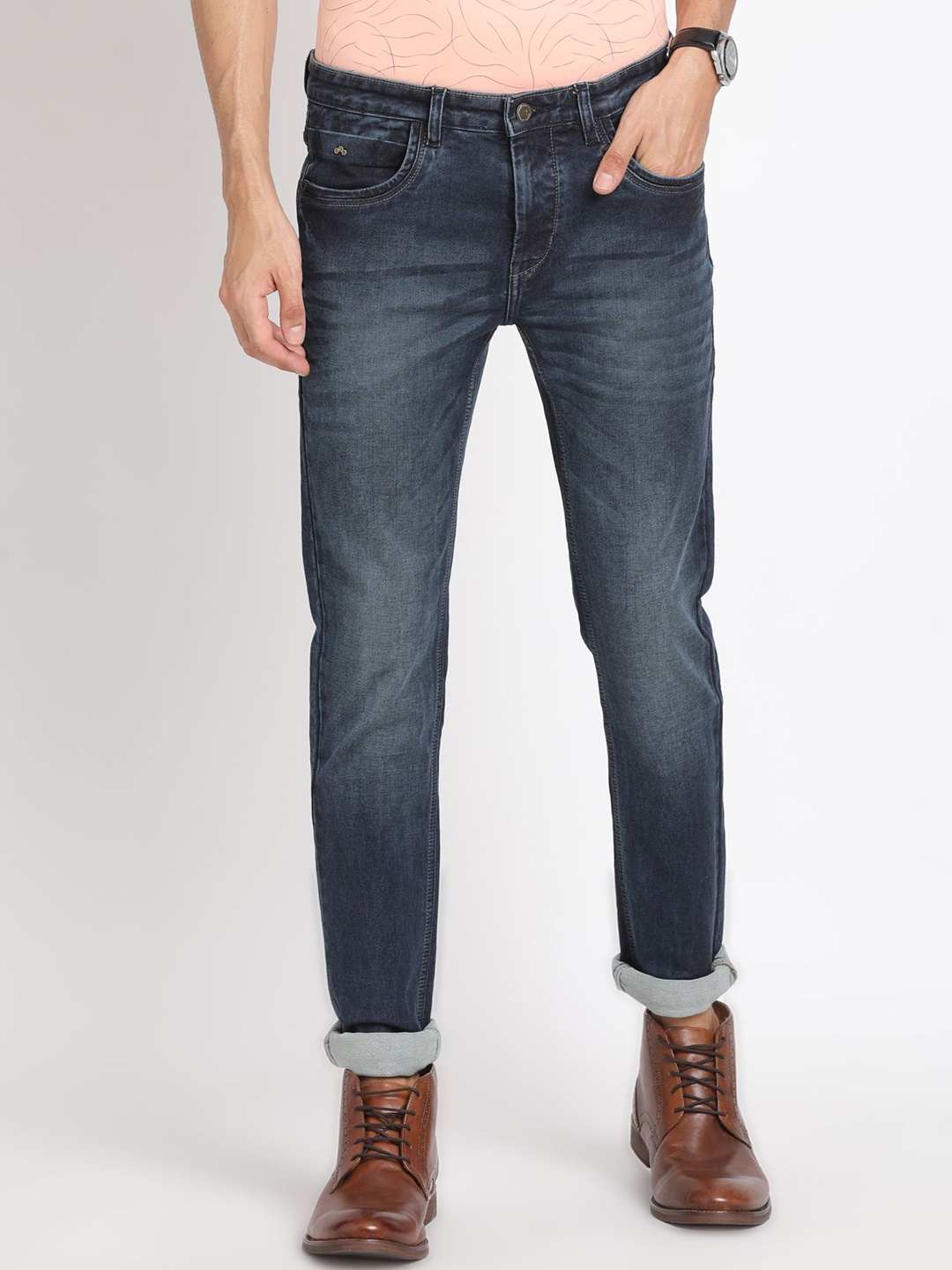 

Turtle Men Narrow Tapered Fit Light Fade Stretchable Jeans, Blue