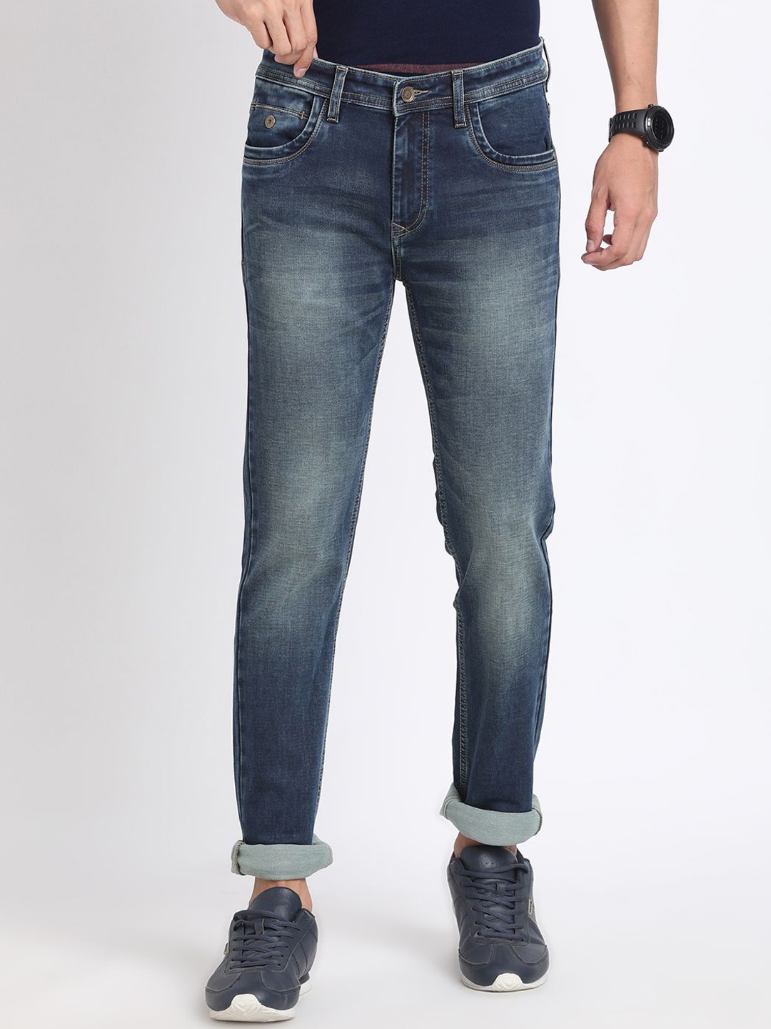 

Turtle Men Narrow Tapered Fit Heavy Fade Stretchable Jeans, Blue