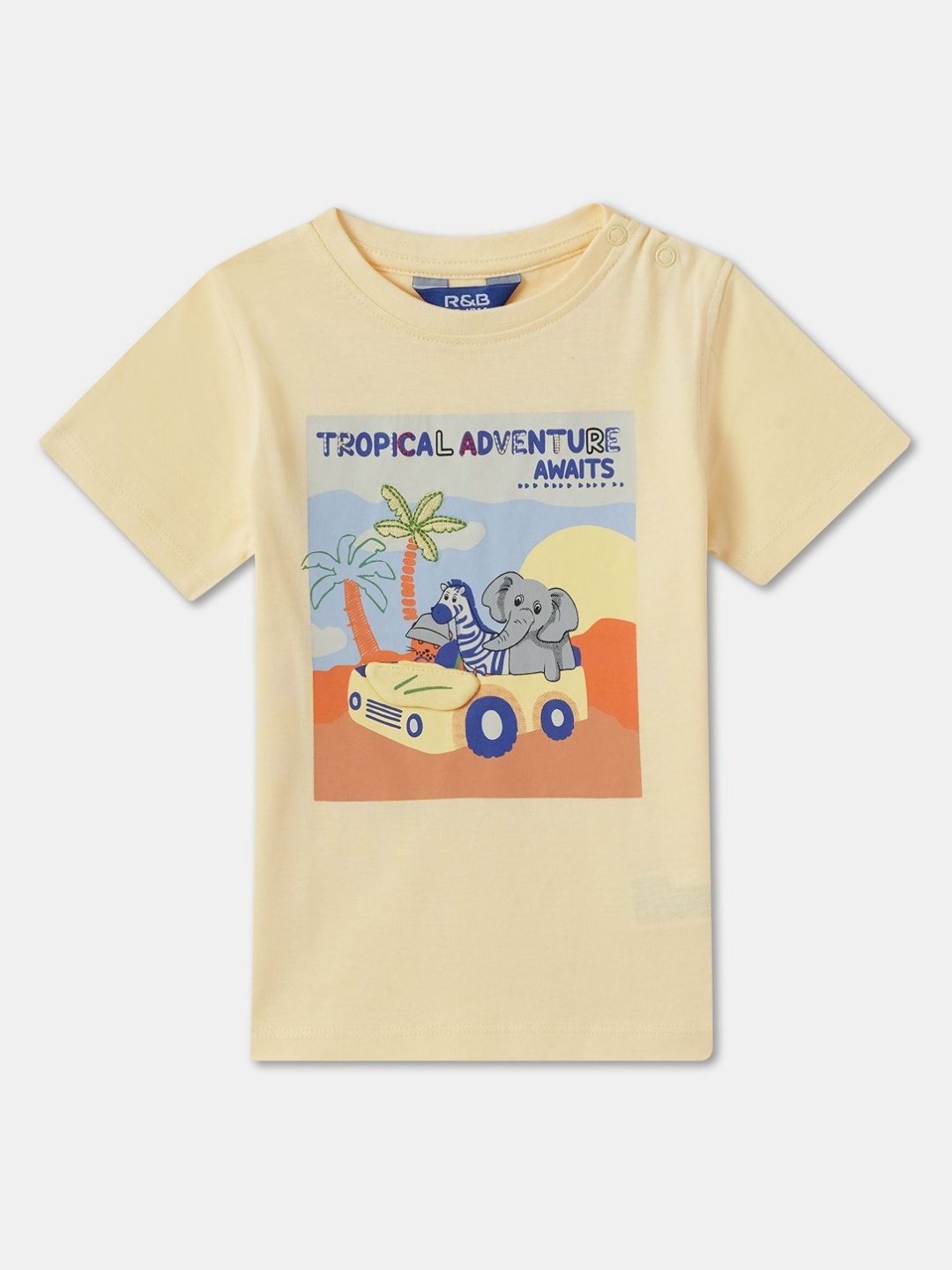 

R&B Boys Typography Printed Round Neck Cotton T-shirt, Beige