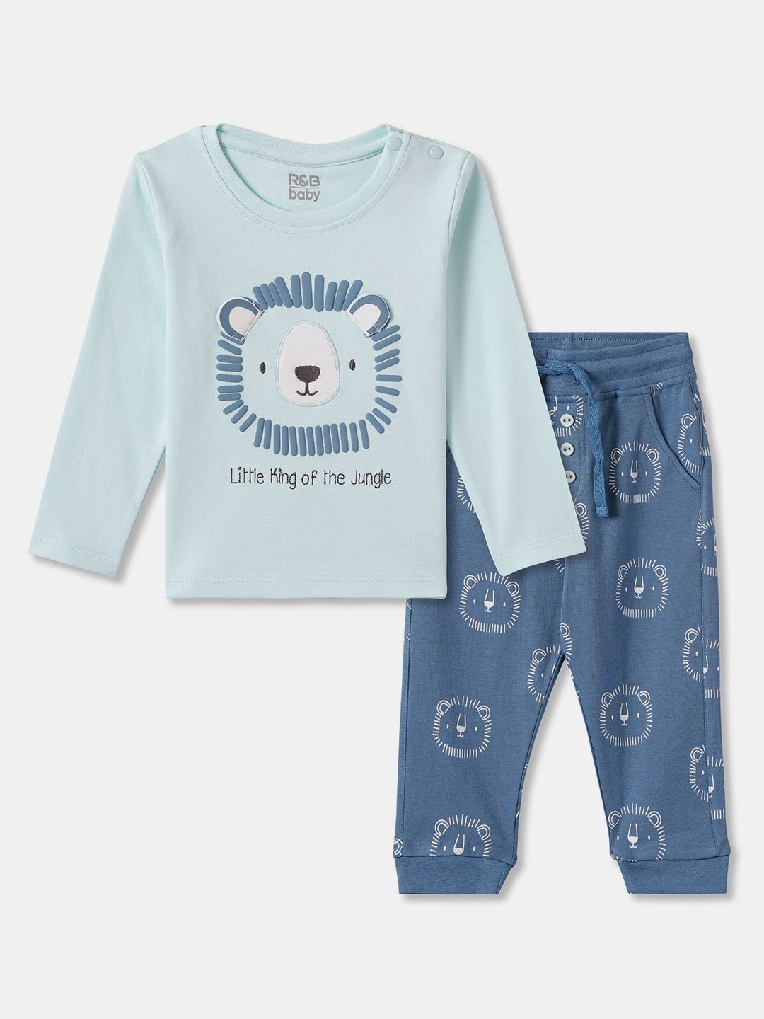 

R&B Boys Printed Pure Cotton T-shirt With Joggers, Blue