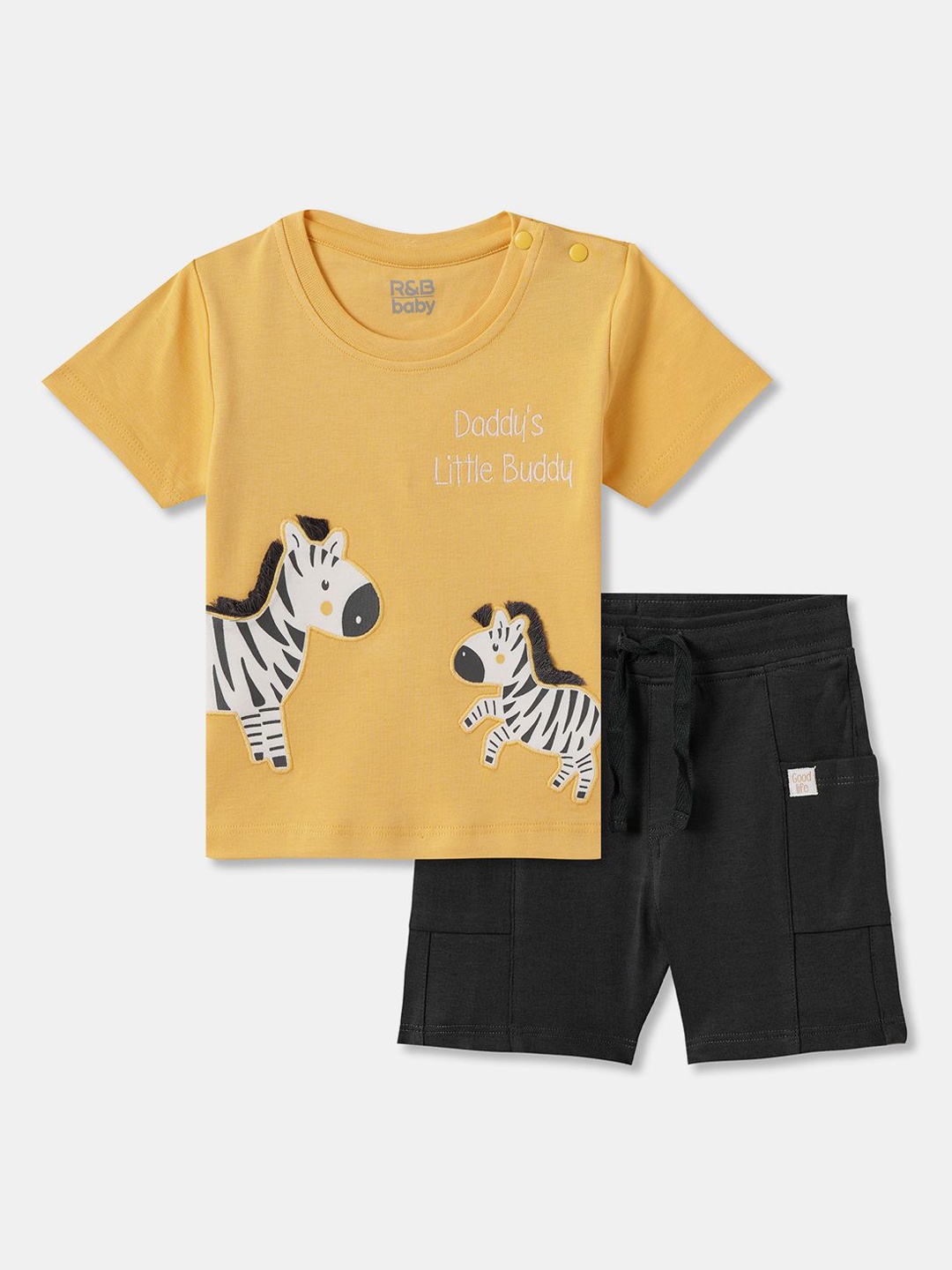 

R&B Boys Printed Pure Cotton T-shirt With Shorts, Yellow