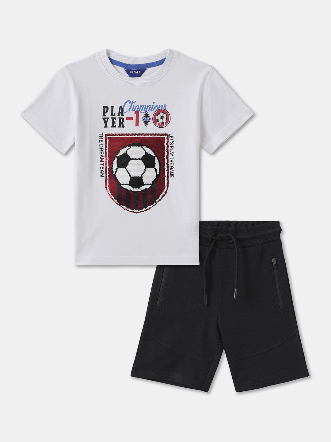 

R&B Boys Printed Pure Cotton T-shirt With Shorts, White