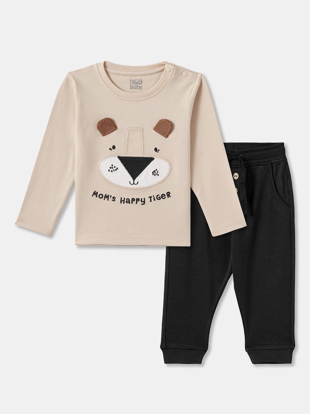 

R&B Boys Printed Pure Cotton T-shirt With Joggers, Beige