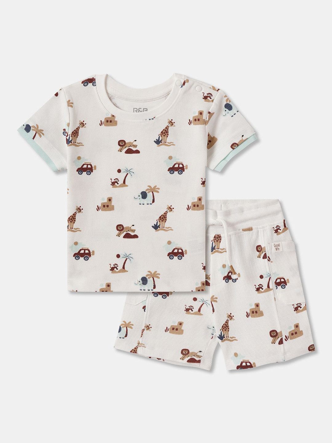 

R&B Boys Printed Pure Cotton T-shirt With Shorts, White