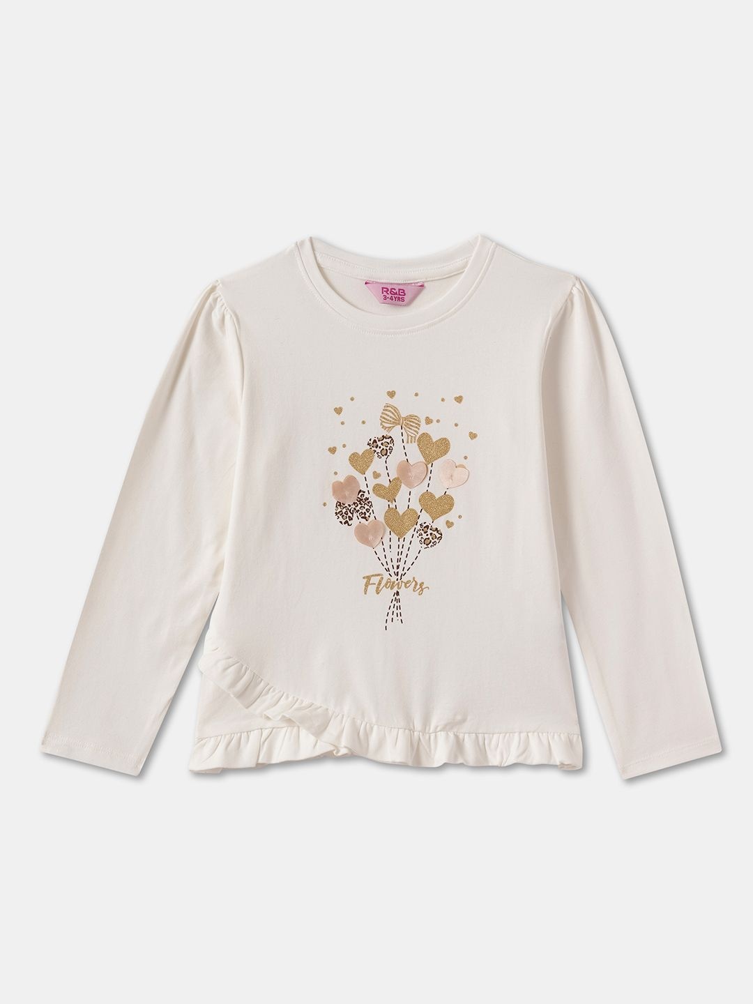 

R&B Girls Printed Cotton Top, White