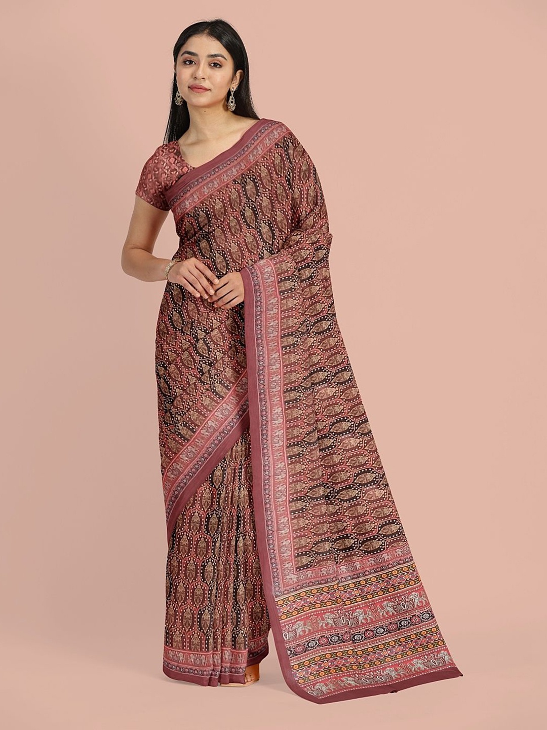 

Avyay Creation Ethnic Motifs Printed Saree, Brown