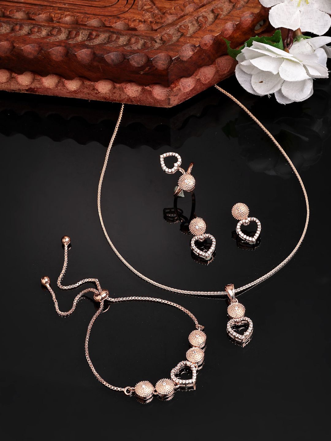

ZENEME Rose Gold-Plated American Diamond & Cubic Zirconia-Studded Jewellery Set