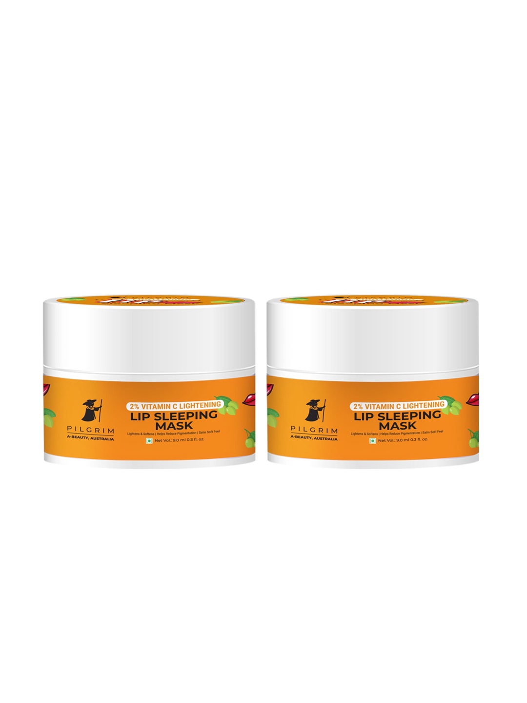 

Pilgrim Set Of 2 2% Vitamin C Lightening Lip Sleeping Masks - 9 ml Each, Orange