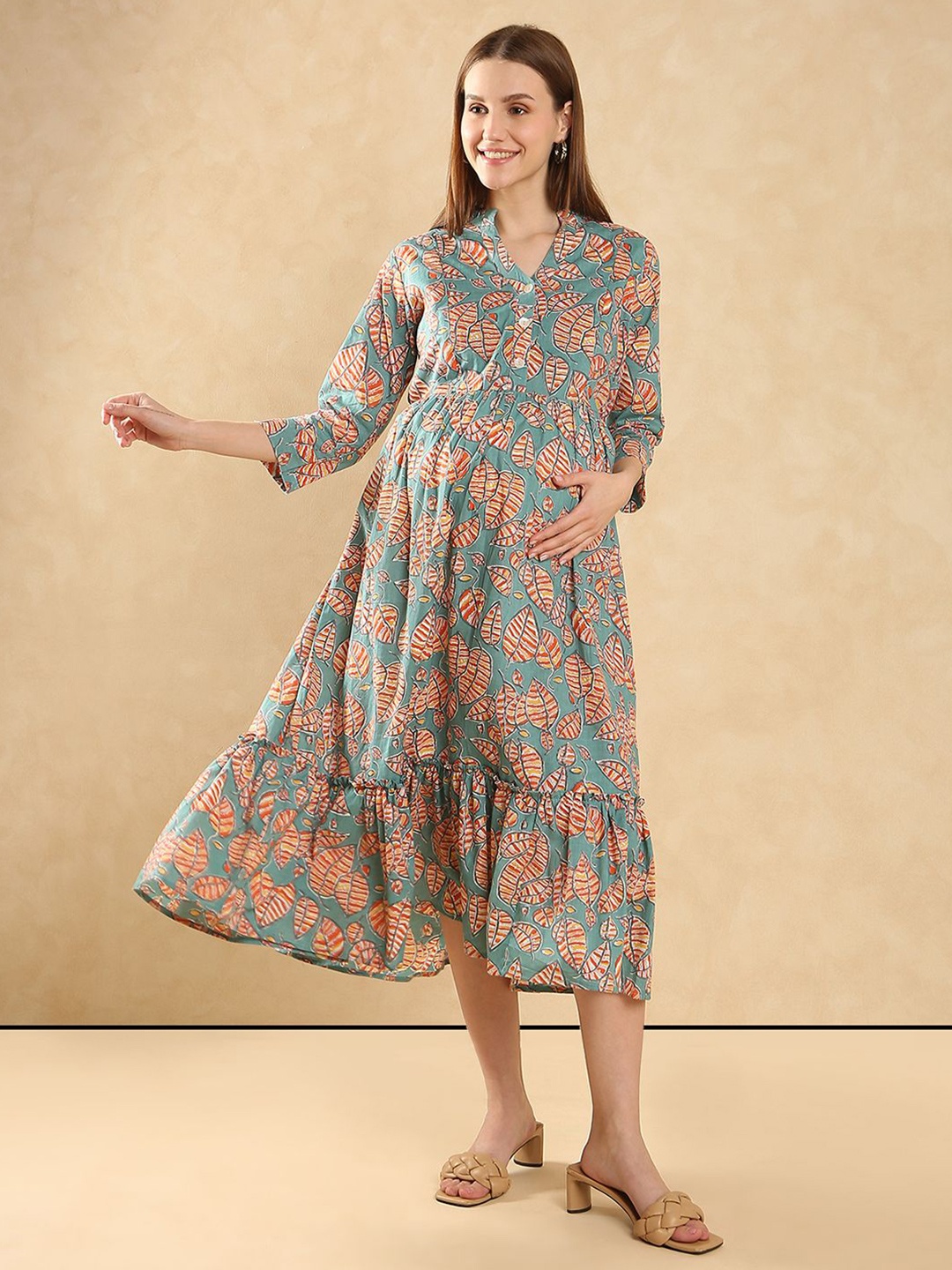 

Aanyor Tropical Print Maternity Cotton A-Line Dress, Green