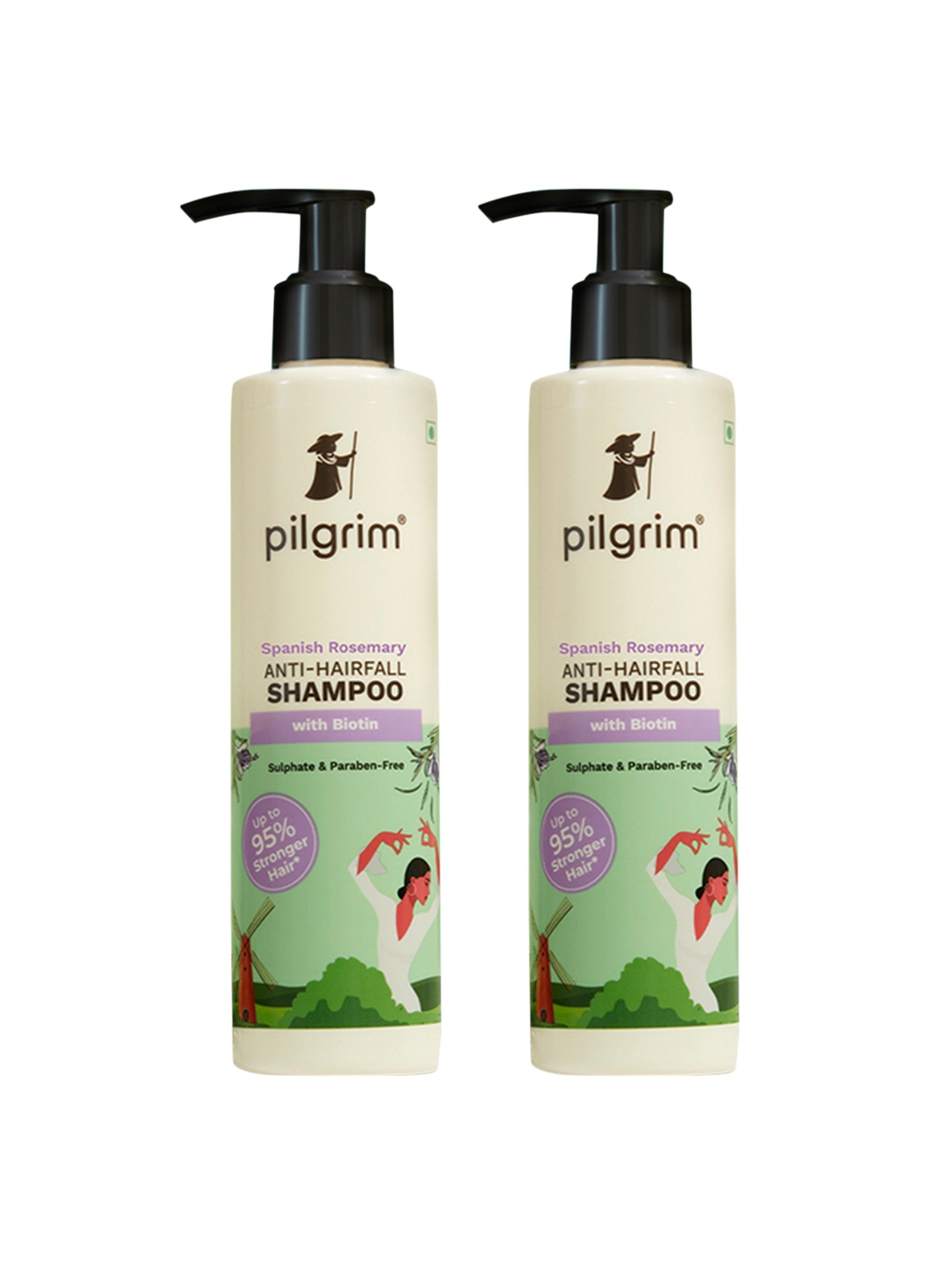 

Pilgrim Set Of 2 Rosemary & Biotin Anti-Hairfall Shampoo - 200ml Each, Green