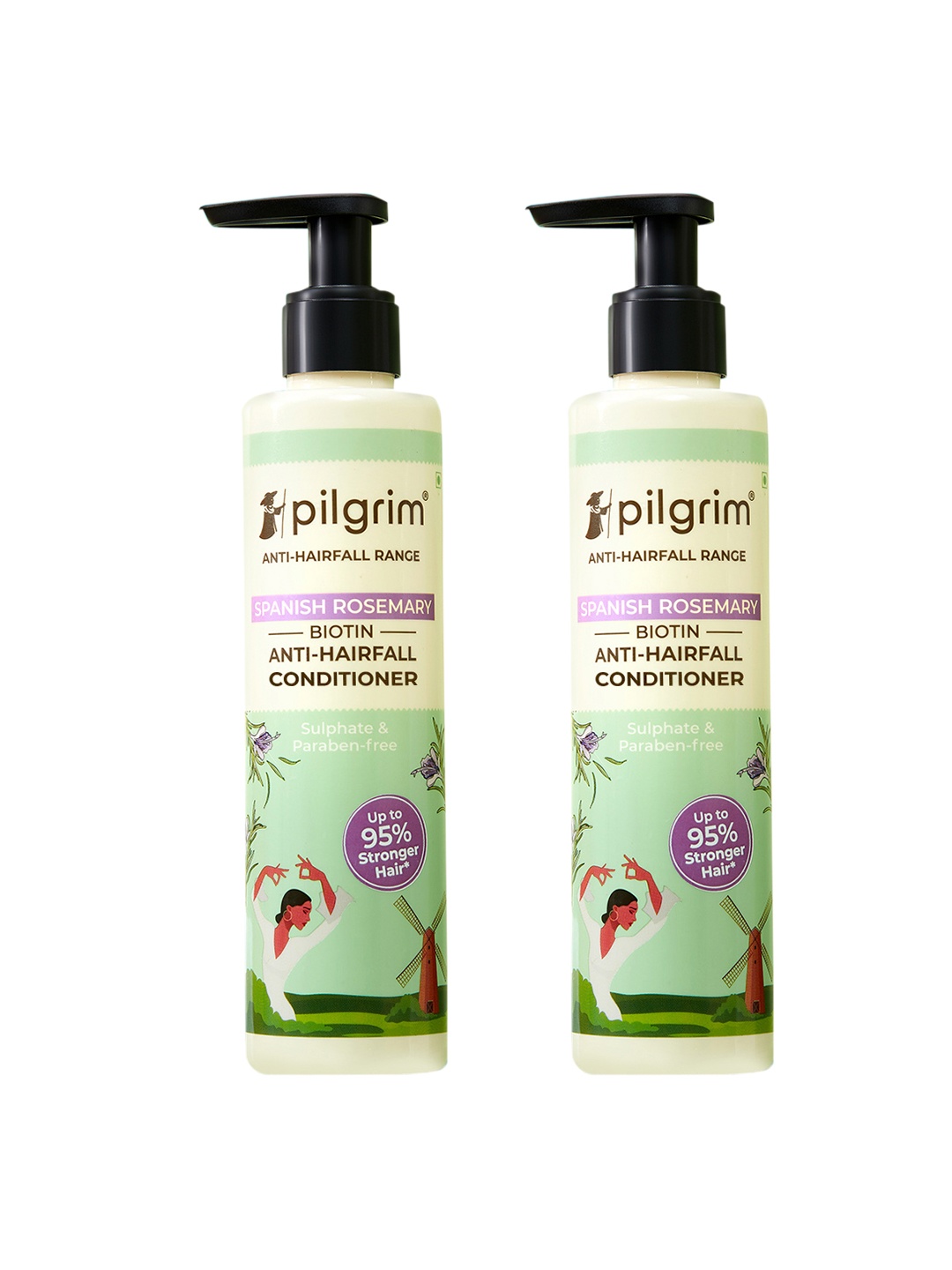 

Pilgrim Set Of 2 Spanish Rosemary Biotin Anti-Hairfall Conditioner - 200 ml Each, Green