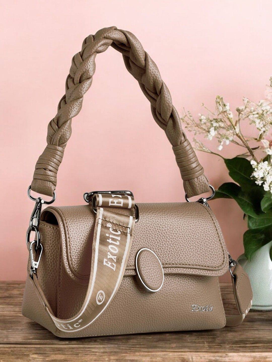 

Exotic Women Solid Crossbody Leather Sling Bag, Beige