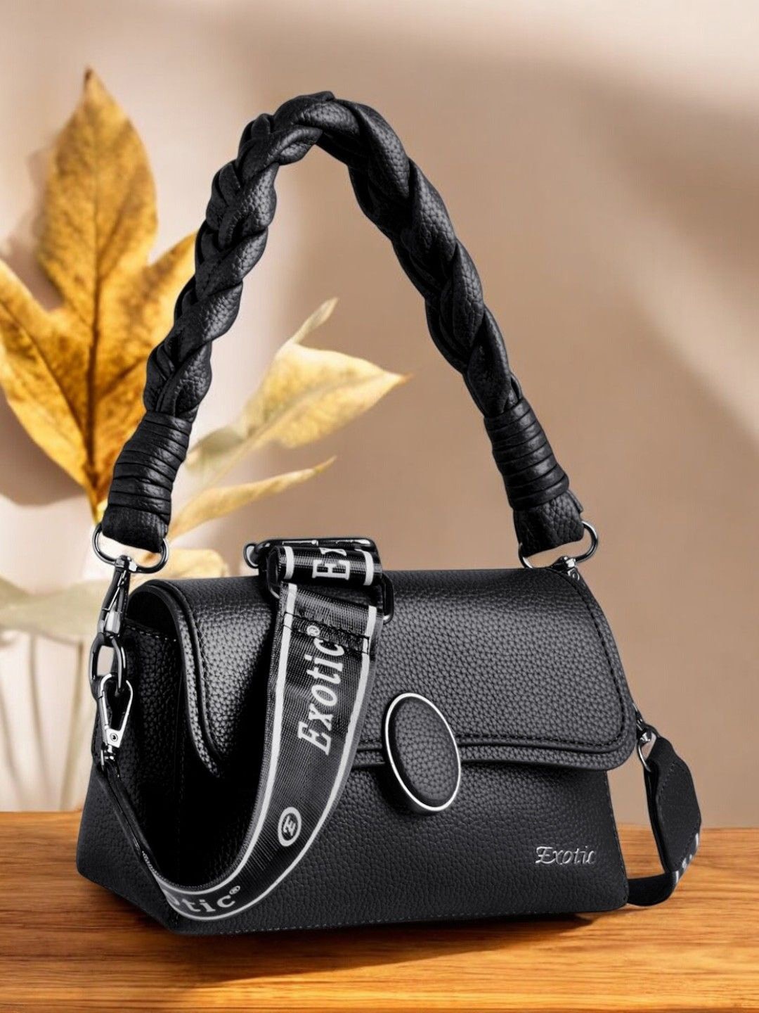 

Exotic Women Solid Crossbody Leather Sling Bag, Black
