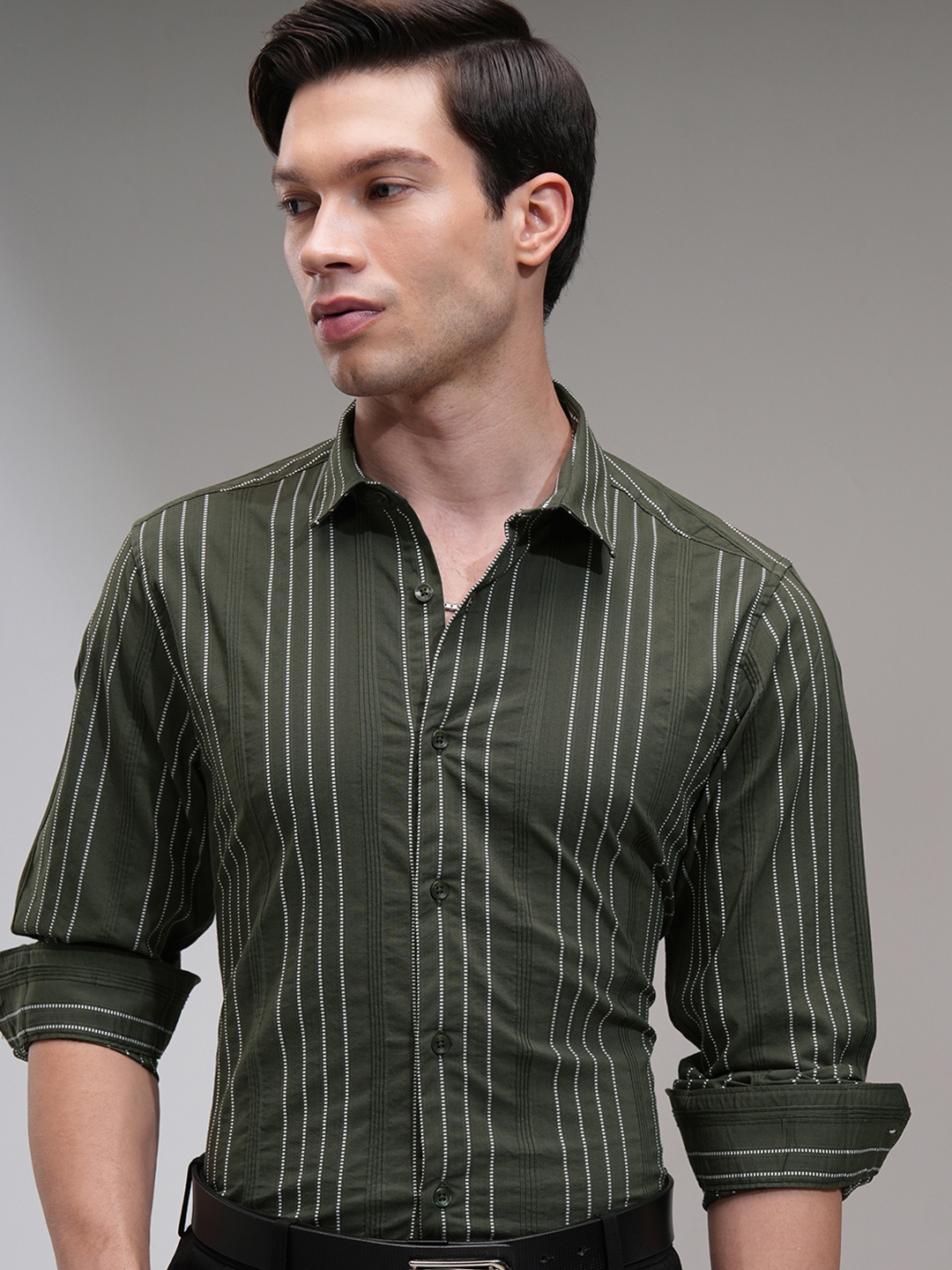 

HIGHLANDER Men Tartan Checked Spread Collar Casual Shirt, Green