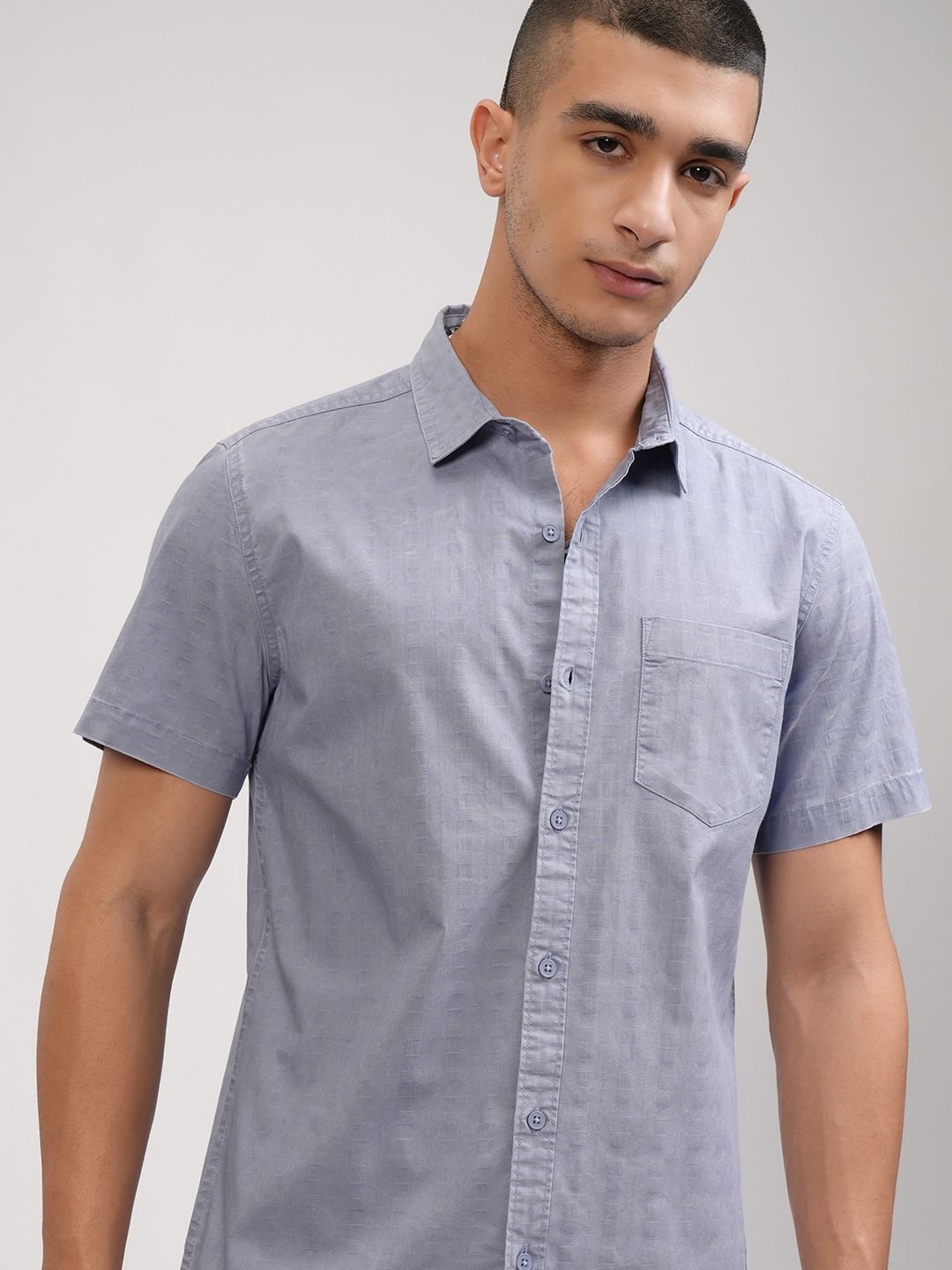 

HIGHLANDER Men Sulphur Washed Casual Slim Fit Shirt, Blue