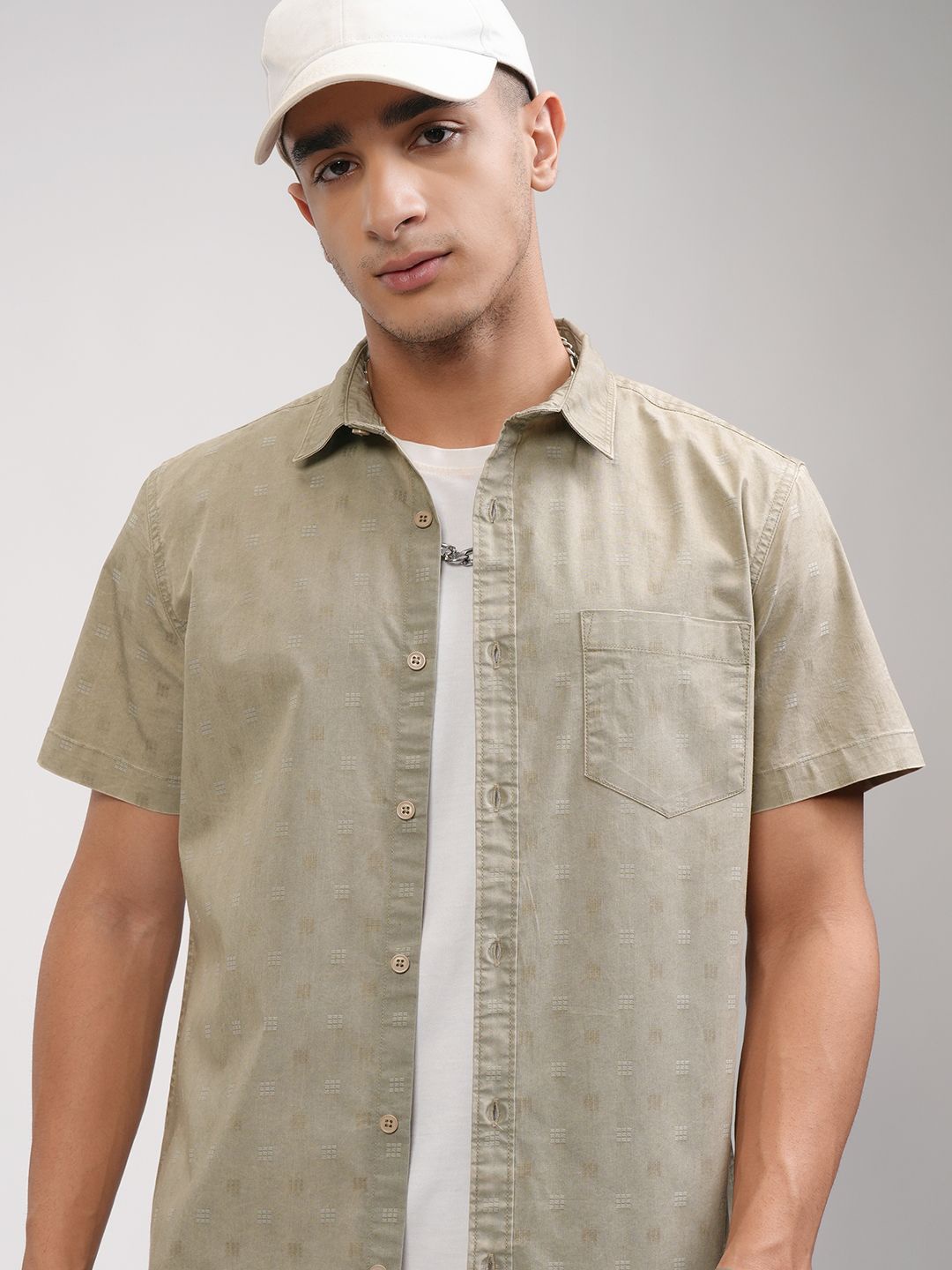 

HIGHLANDER Men Sulphur Washed Casual Slim Fit Shirt, Green