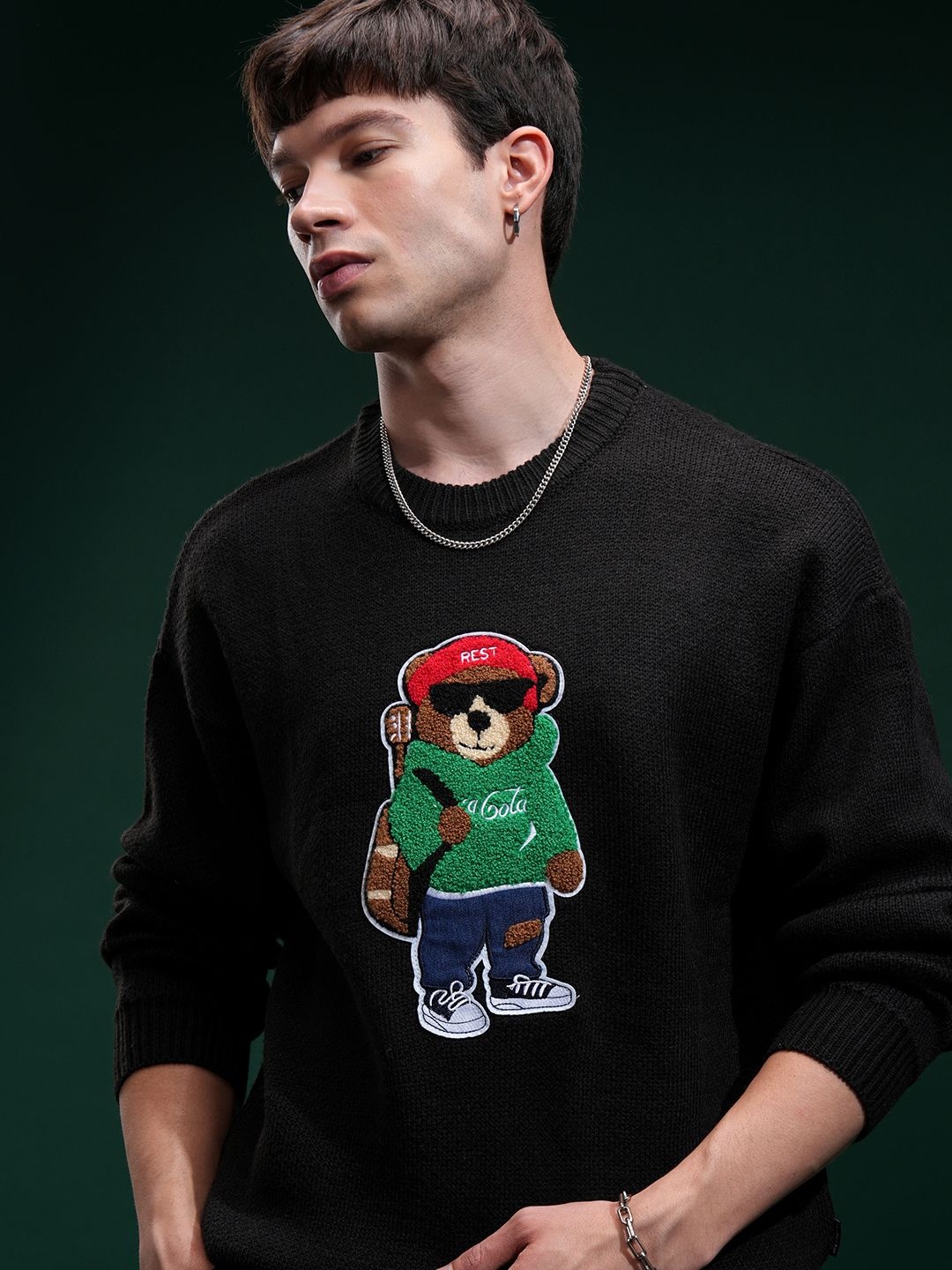 

HIGHLANDER Men Embellished Round Neck Sweater, Black