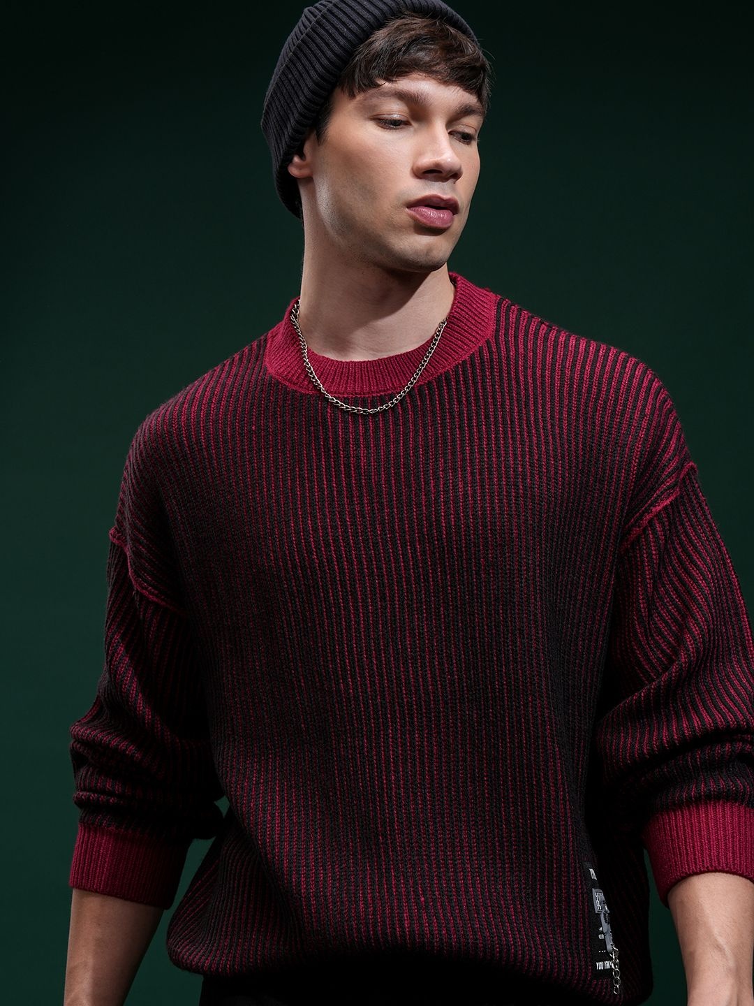 

HIGHLANDER Men Embellished Round Neck Sweater, Black